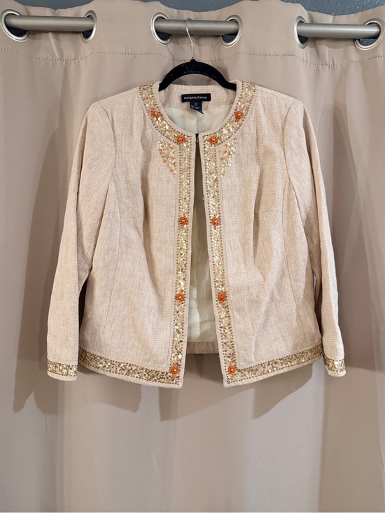 Margaret Frances Jackets & Blazers - Margaret Frances Cream Embellished Open-Front Jacket